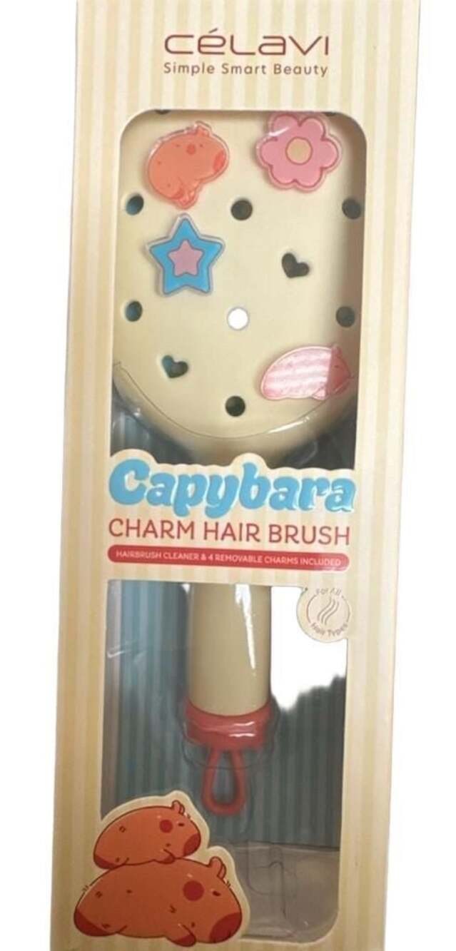 Celavi Capybara Charm Hair Brush with Hairbrush Cleaner & 4 Removable Charms
